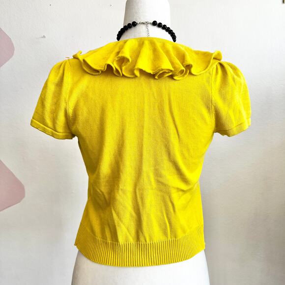 Butter Yellow Ruffle Cardigan, Cottagecore, Soft Girl, Vintage, Feminine, Small - Picture 3 of 4